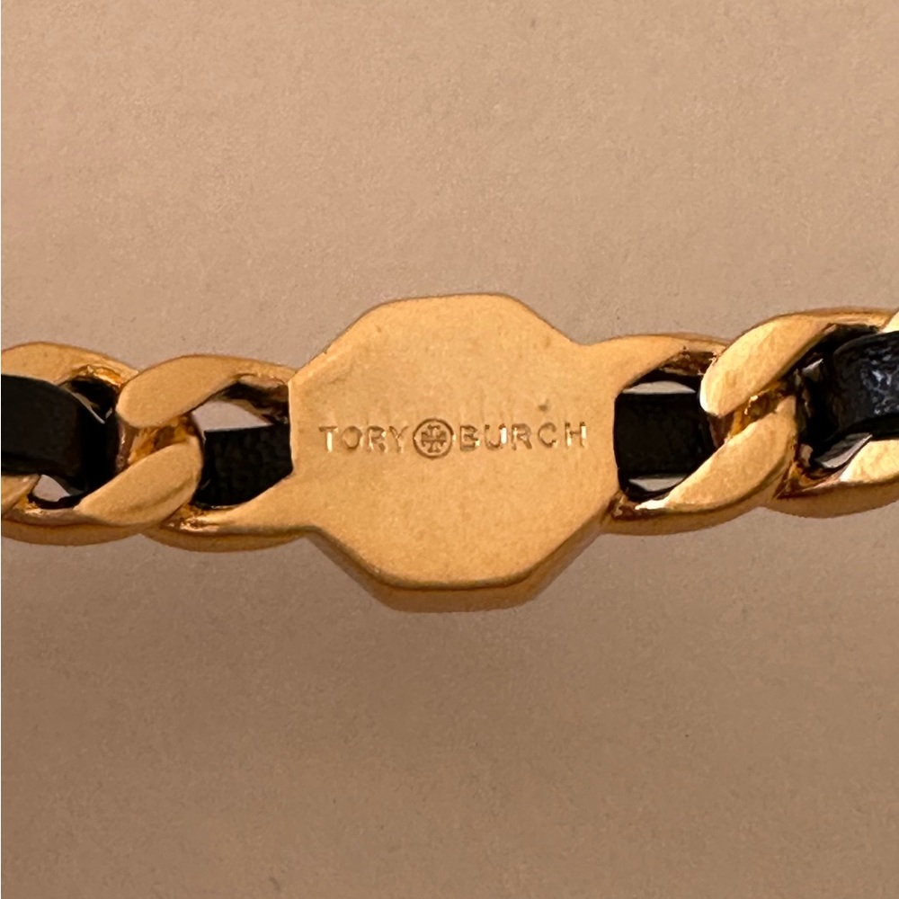 Tory Burch woven black leather chain logo cuff bracelet - Picture 3 of 5